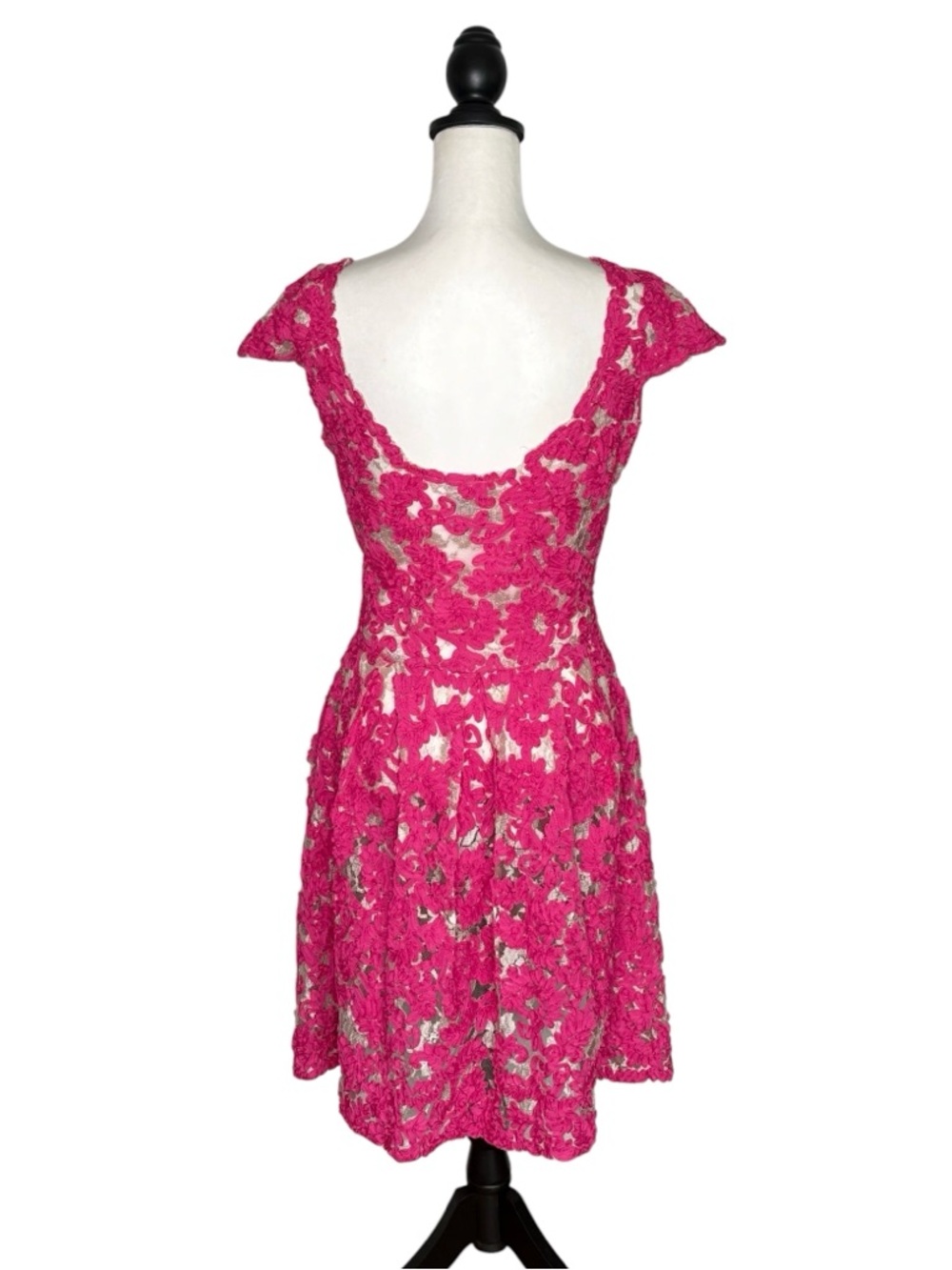 Anthropologie Yoana Baraschi Pink Floral Lace Fit & Flare Dress • Size 6 • READ - Picture 4 of 13